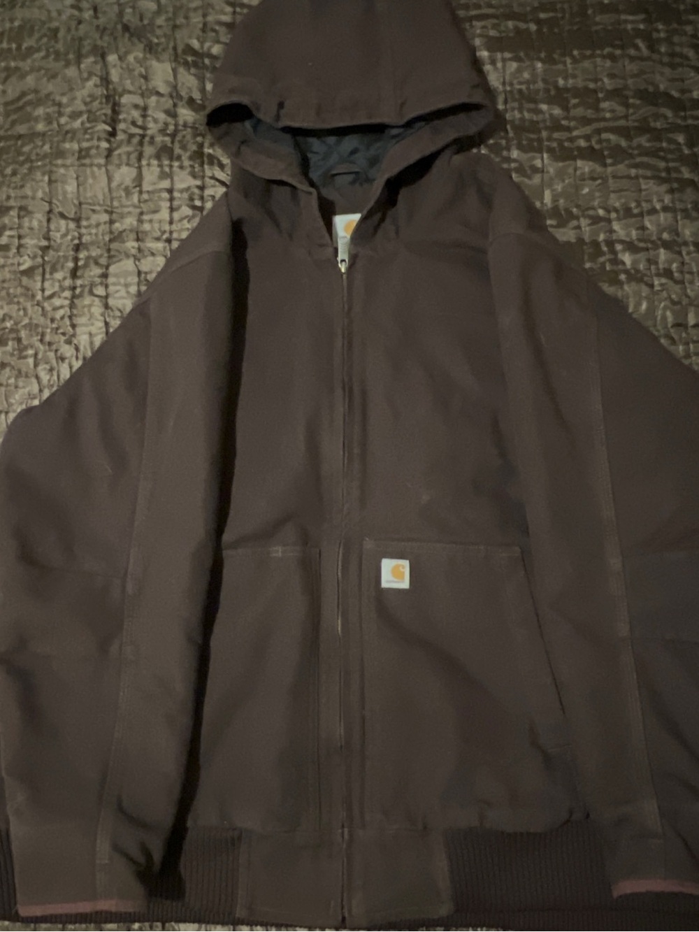 Carhartt Dark Brown Zip Hooded Work Jacket